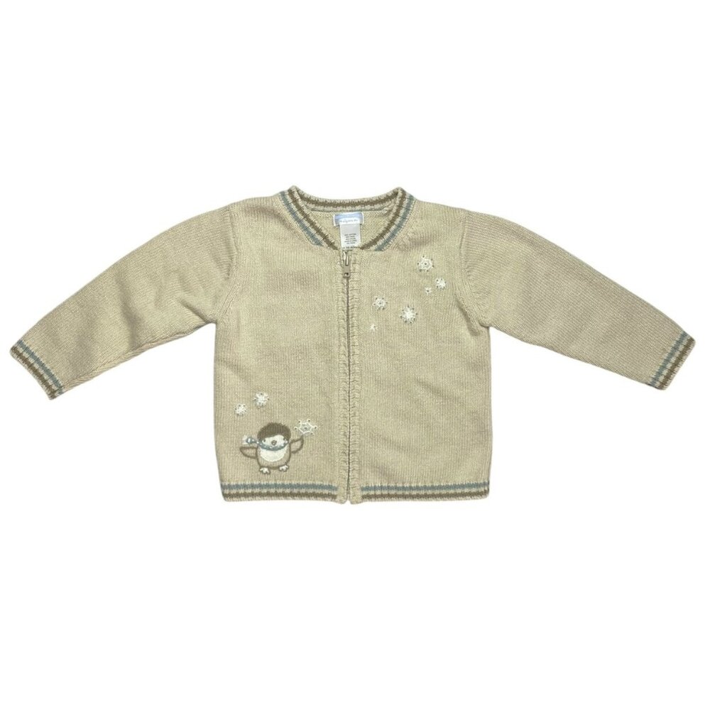 Janie And Jack Layette Zipper Cardigan Sweater Light Brown 12-18 Mons